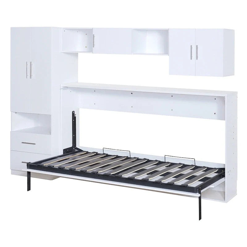Twin Size Murphy Bed with Open Shelves and Storage Drawers
