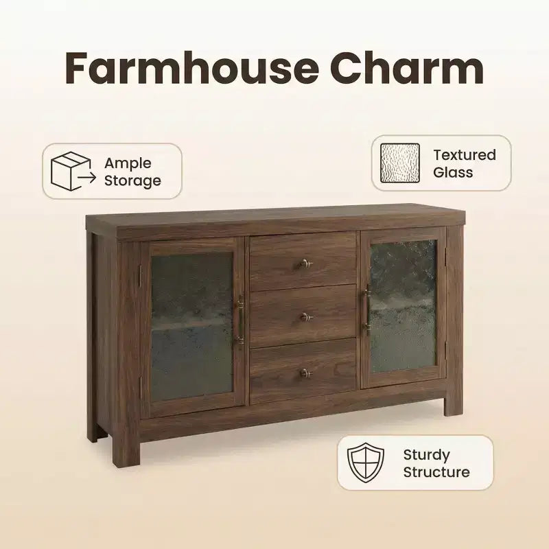 54.4 Buffet Sideboard, Accent Storage Cabinet with 2 Glass Doors & 3 Drawers, Coffee Bar Table, TV Stand for Living Room, Kitchen, Dining Room