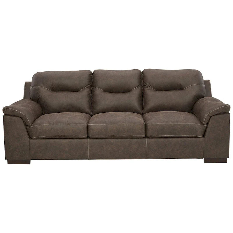 Pebble Brown Faux Leather Sofa with Tufted Styling & Pillow Top Armrests