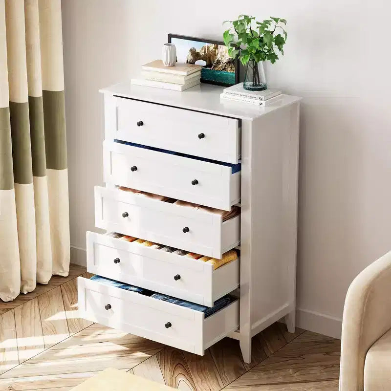 Tall 5 Drawer Dresser with Deep Drawers Metal Knobs Modern Wooden Chest of Drawers for Bedroom Entryway Hallway