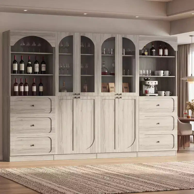 Besiost Combination Pantry cabinet with doors, Set of 2 bookcase with glass doors and shelves