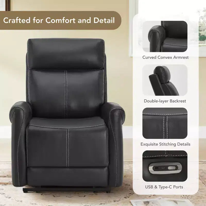 Wall Hugger Power Recliner with USB Ports, Faux Leather, 3 Positions, 350 lbs