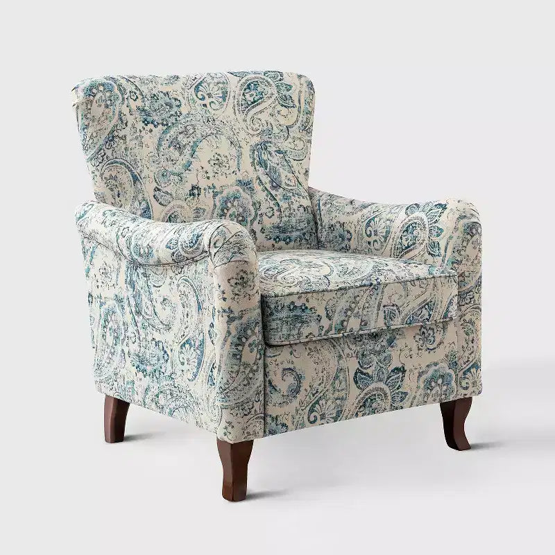 Vincent Wooden Upholstered Armchair with Fabric Pattern and Wingback Design for Bedroom| ART OF LIVING DESIGNS