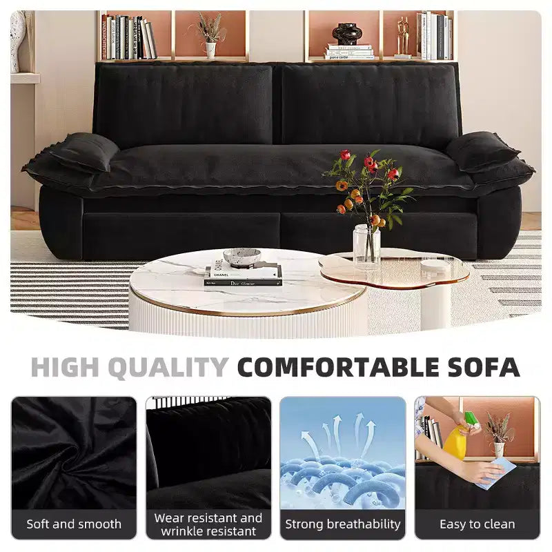 3-in-1 Convertible Queen Sleeper Sofa with Velvet Upholstery