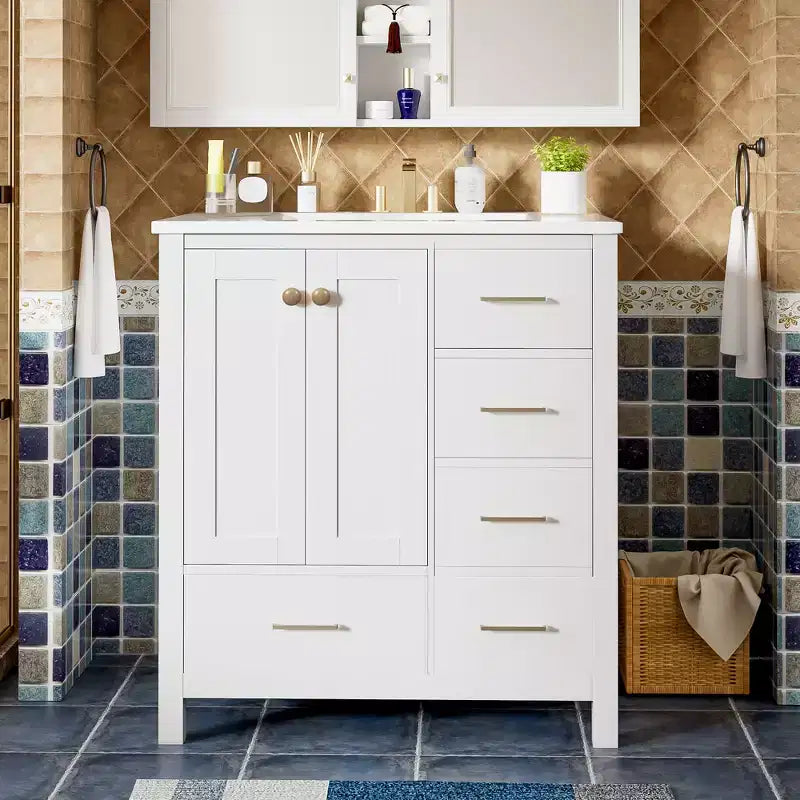 30-Inch Bathroom Vanity with Sink, Storage Drawers & Soft-Close Doors