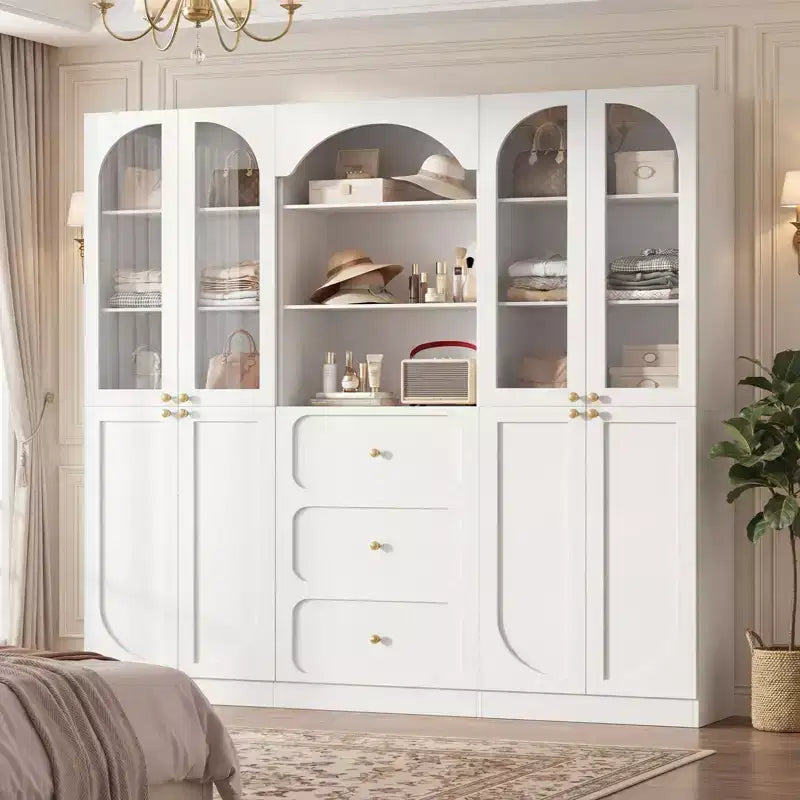 Besiost Combination Pantry cabinet with doors, Set of 2 bookcase with glass doors and shelves