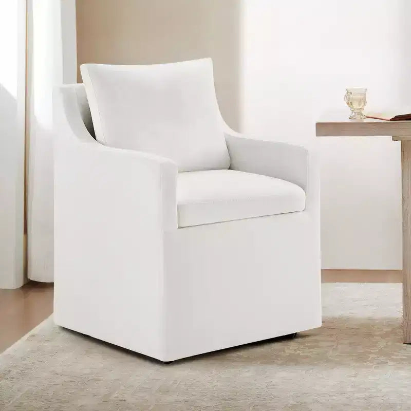 Modern Upholstered Dining Arm Chair with Hidden Casters & Under-Seat Storage