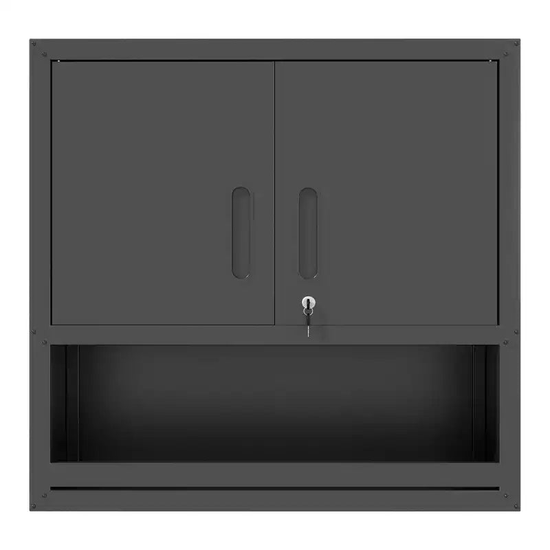 VIYET 30H Wall-Mounted Steel Cabinet - Locking Doors + Open Drawer + Adjustable Shelf, Cold-Rolled Steel, Garage/Office/Warehouse/Home/School