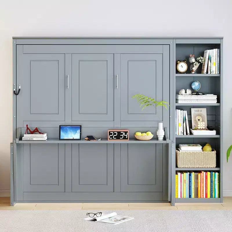 Queen Size Murphy Bed with Desk and Bookshelf