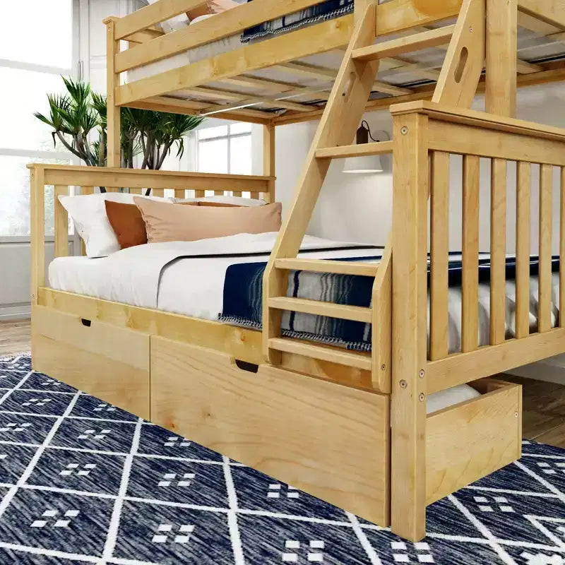 Plank+Beam Solid Wood Twin over Full Bunk Bed with Storage Drawers for Adults/Kids