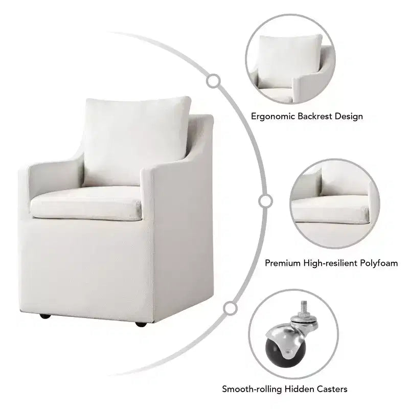 Modern Upholstered Dining Arm Chair with Hidden Casters & Under-Seat Storage