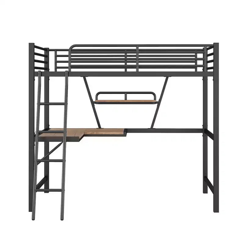Metal Twin Size Loft Bed with Desk for Kids Teens, Hight Twin Loft Bed Frame with Small Shelf
