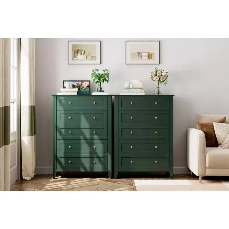 Tall 5 Drawer Dresser with Deep Drawers Metal Knobs Modern Wooden Chest of Drawers for Bedroom Entryway Hallway
