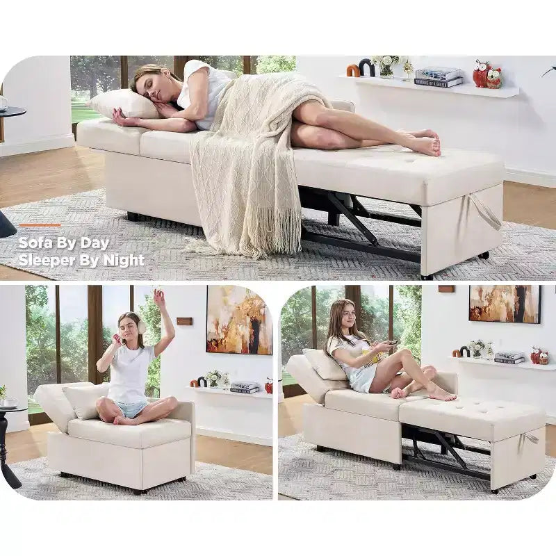 3-in-1 Sleeper Sofa Chair with Adjustable Backrest, Foldable Loveseat Recliner