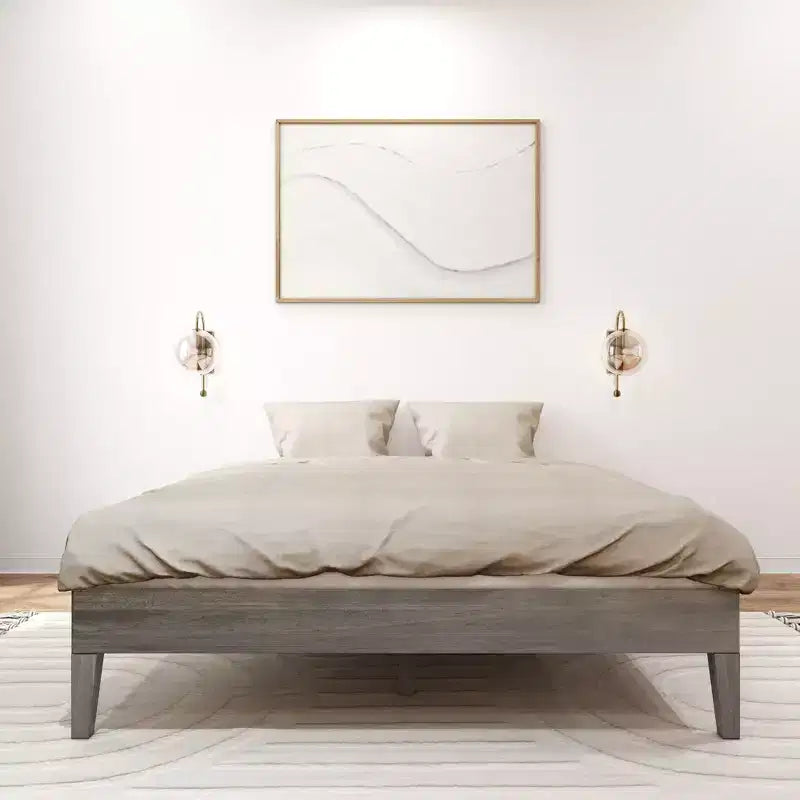 Solid Wood Queen Platform Bed Frame with Pine Slats, 14"H, 750 lb Capacity, No Box Spring Needed