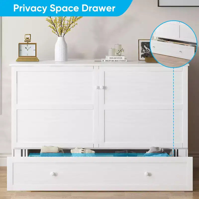 Murphy Bed Cabinet, Modern Murphy Bed Queen with Mattress, Built-in USB Charging Station & Drawers