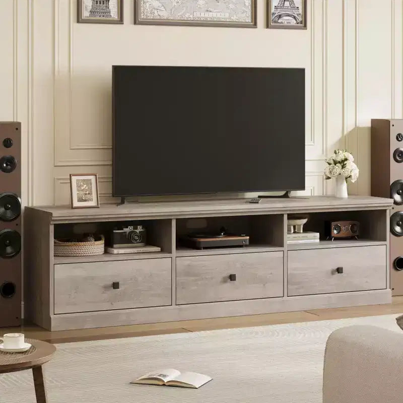 70" TV Stand for TVs up to 80", Mid Century Modern Entertainment Center with Drawers & Shelves