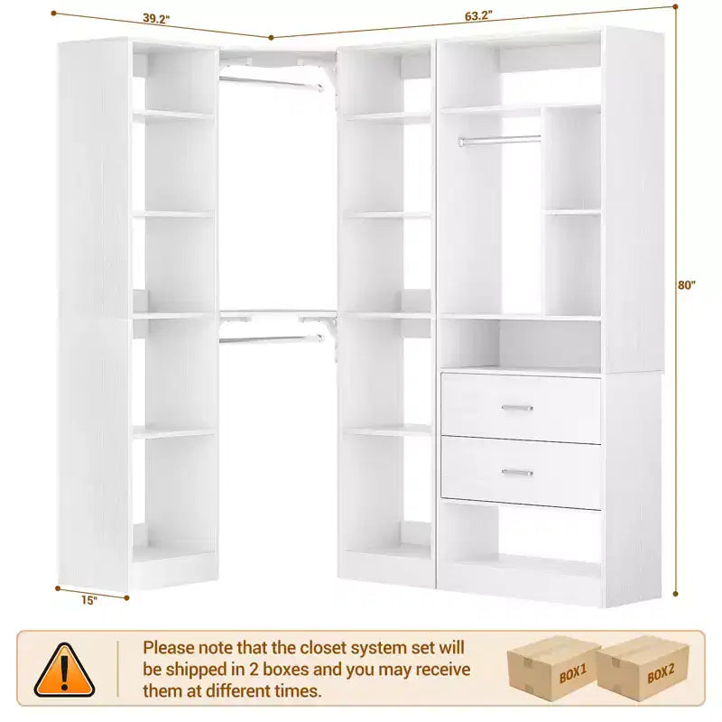 Corner Closet Organizer System with 2 Drawers