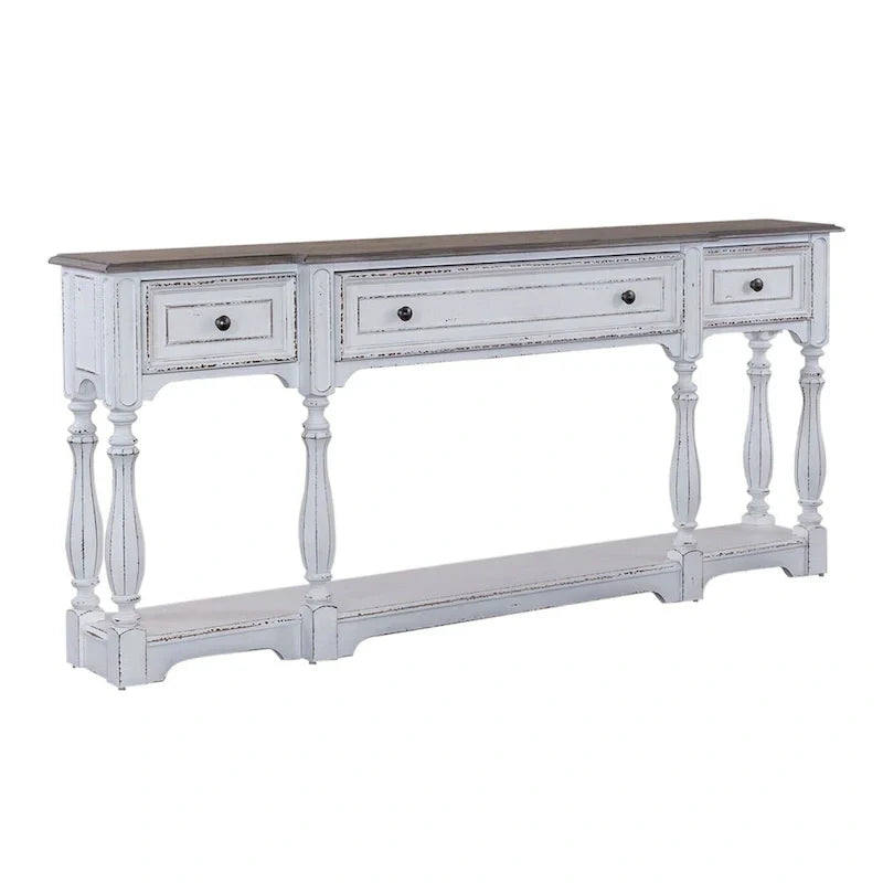Antique White & Weathered Bark 72 Inch Hall Console Table