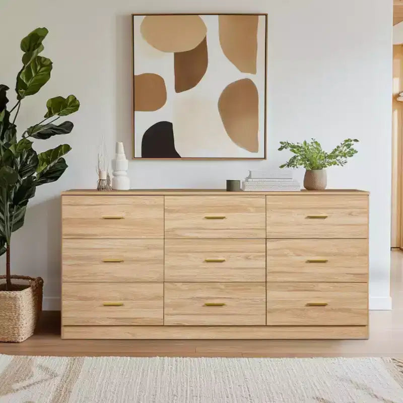 9-Drawer Dresser – Natural Wood Grain, MDF, Single User
