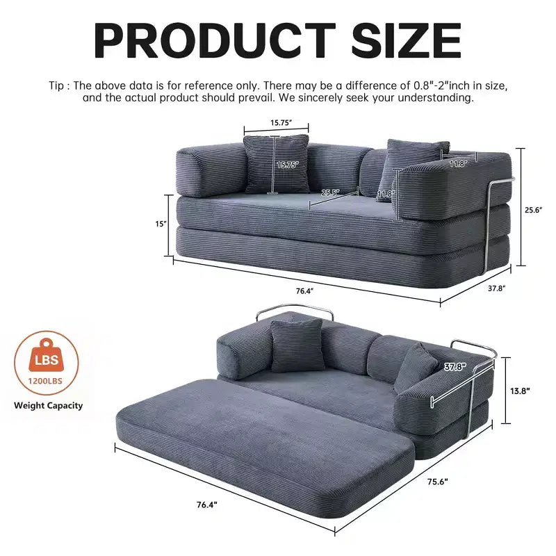 Okak Convertible Floor Sofa Bed Loveseats with Blanket & Pillows,Corduroy Fabric Futon Couch for Living Room,Apartments