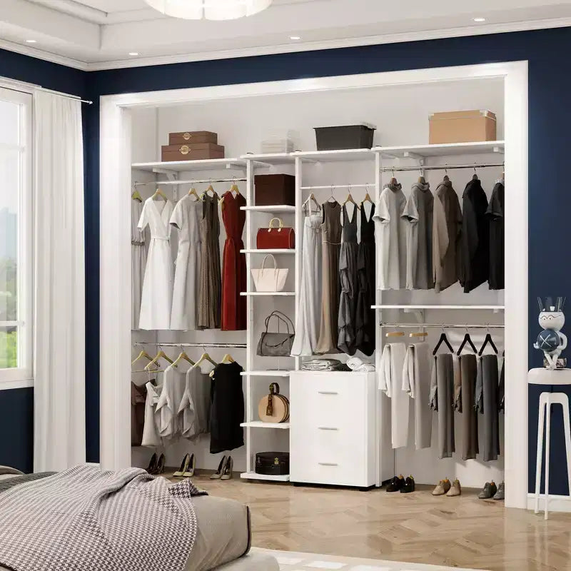 Closet Organizer System with Tower Shelving & 3 Drawers, 96"x80", 1200 lbs Capacity