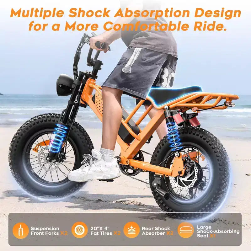 Eilleo 20 Fat Tire E-Bike  750W Motor (920W Peak), 24.9 mph, 5070 Mile Range, 48V 15.6Ah Battery, Dual Suspension, Shimano 7-Speed