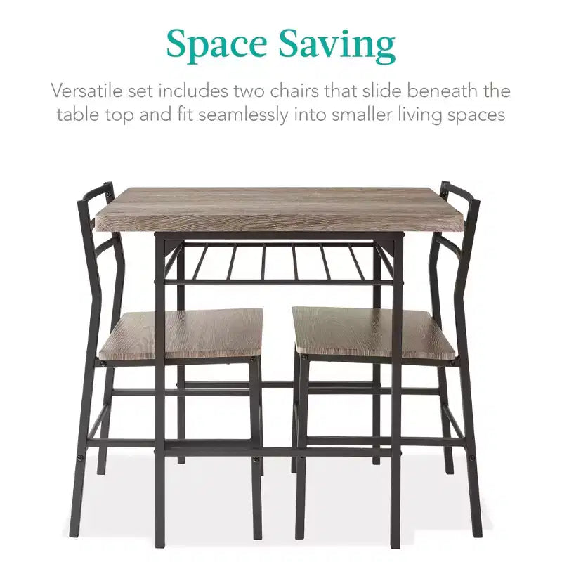 Best Choice Products 3-Piece Modern Dining Set, Square Table & Chairs Set w/ Steel Frame, Built-In Storage Rack