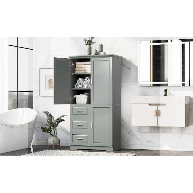 Tall and Wide Storage Cabinet with Doors for Bathroom/Office, Three Drawers