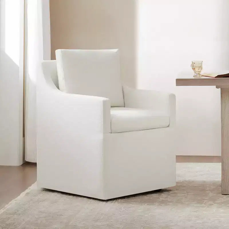 Modern Upholstered Dining Arm Chair with Hidden Casters & Under-Seat Storage