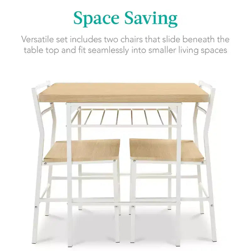 Best Choice Products 3-Piece Modern Dining Set, Square Table & Chairs Set w/ Steel Frame, Built-In Storage Rack