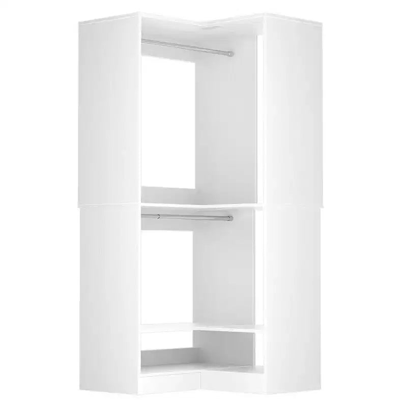 Besiost Freestanding Corner Closet System with 2 Hanging Rods and Shoes Shelf
