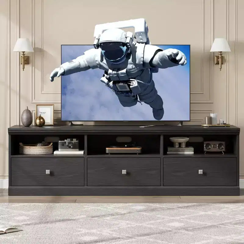 70" TV Stand for TVs up to 80", Mid Century Modern Entertainment Center with Drawers & Shelves