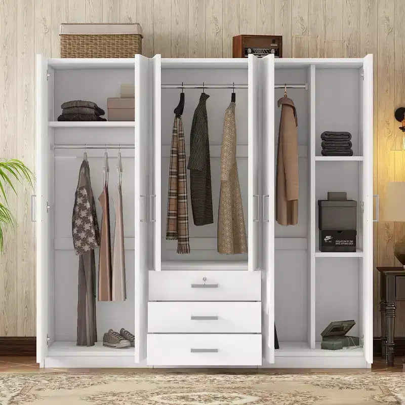 Whisen 6-Doors Wooden Wardrobe Storage for Bedroom, with Big Drawers