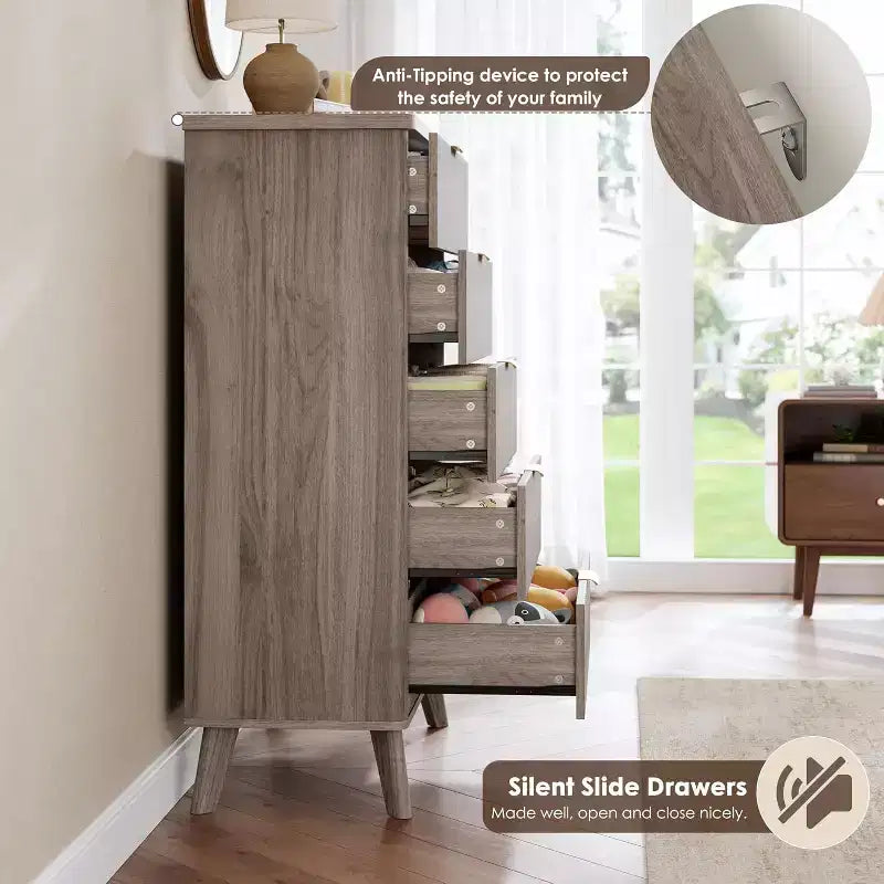 5-Drawer Fluted Dresser, 47.2-Inch Tall Chest of Drawers, Curved Design