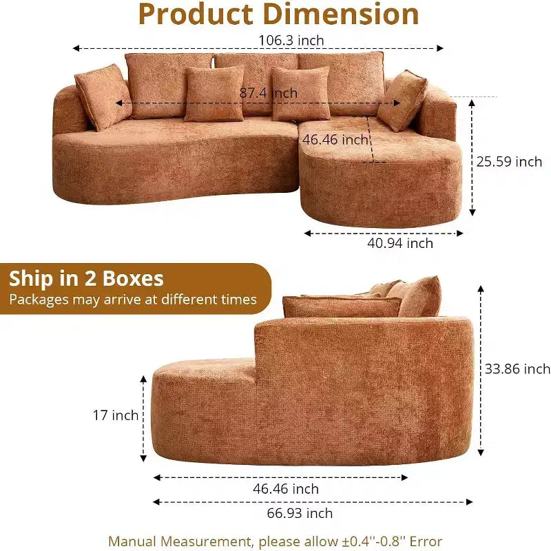 106'' Curved Modular Sectional Sofa with Chaise & Sleeper, Chenille Fabric, No Assembly for Living Room/Apartment/Bedroom