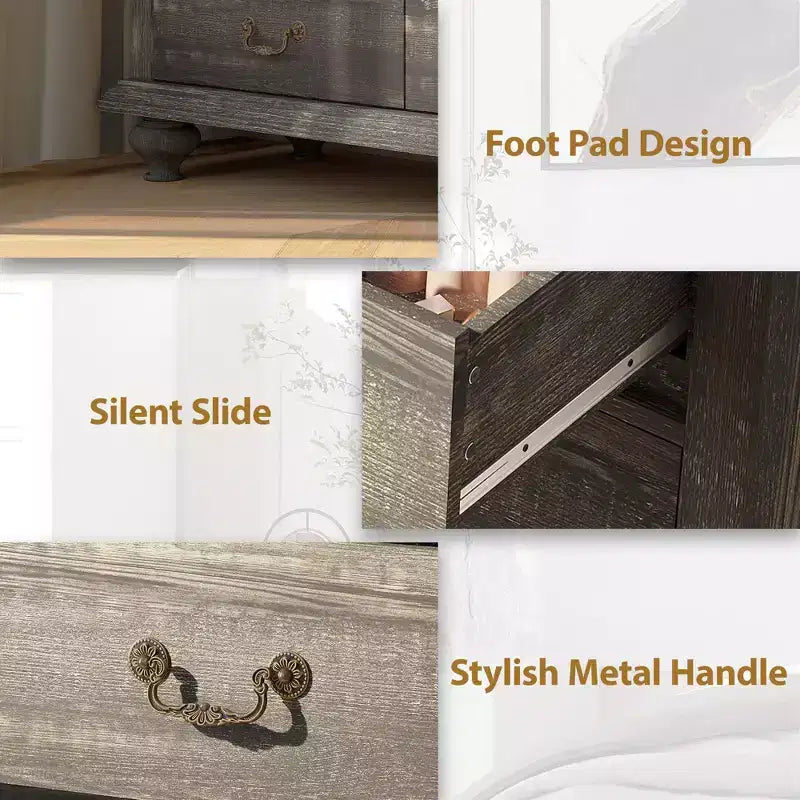 9 Drawers Dresser, Wood Rustic Chest of Drawers with Metal Handles, Storage Organizer for Bedroom, Living Room
