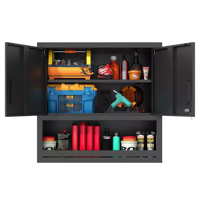 VIYET 30H Wall-Mounted Steel Cabinet - Locking Doors + Open Drawer + Adjustable Shelf, Cold-Rolled Steel, Garage/Office/Warehouse/Home/School