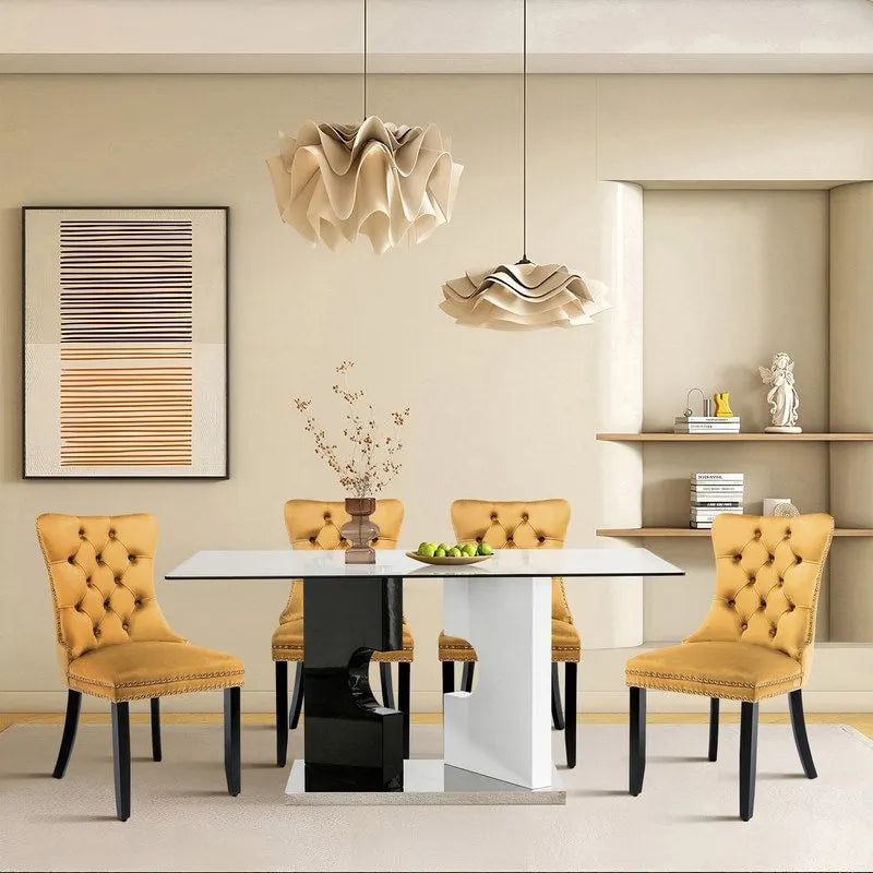 Solid Wood Velvet Upholstered Dining Chair Set of 4