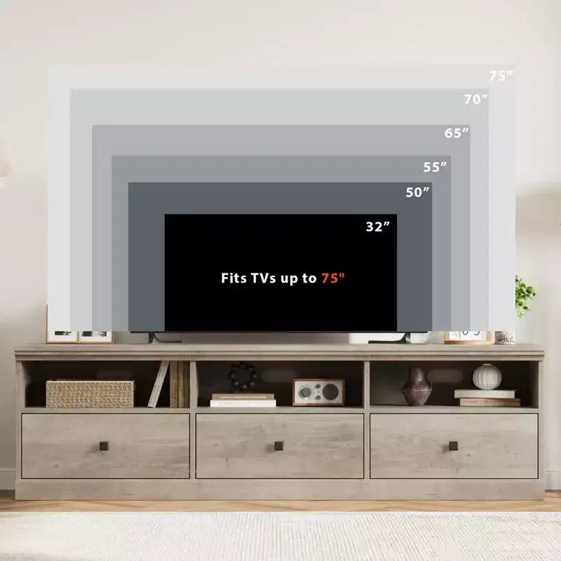 70" TV Stand for TVs up to 80", Mid Century Modern Entertainment Center with Drawers & Shelves