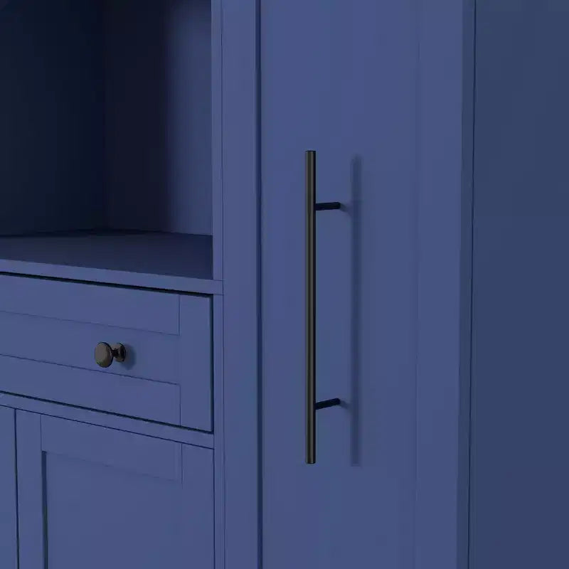 Kitchen Pantry Cabinet with Hutch and Pull-Out Side Cabinet