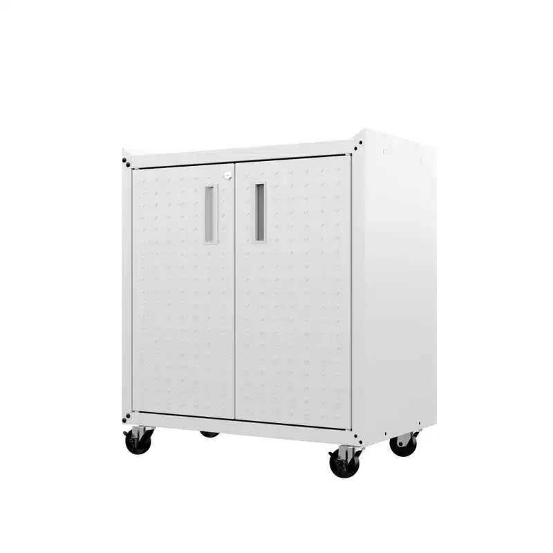 Manhattan Comfort Fortress 3pc Mobile Space Saving Garage Cabinet and Worktable Set 3.0 White