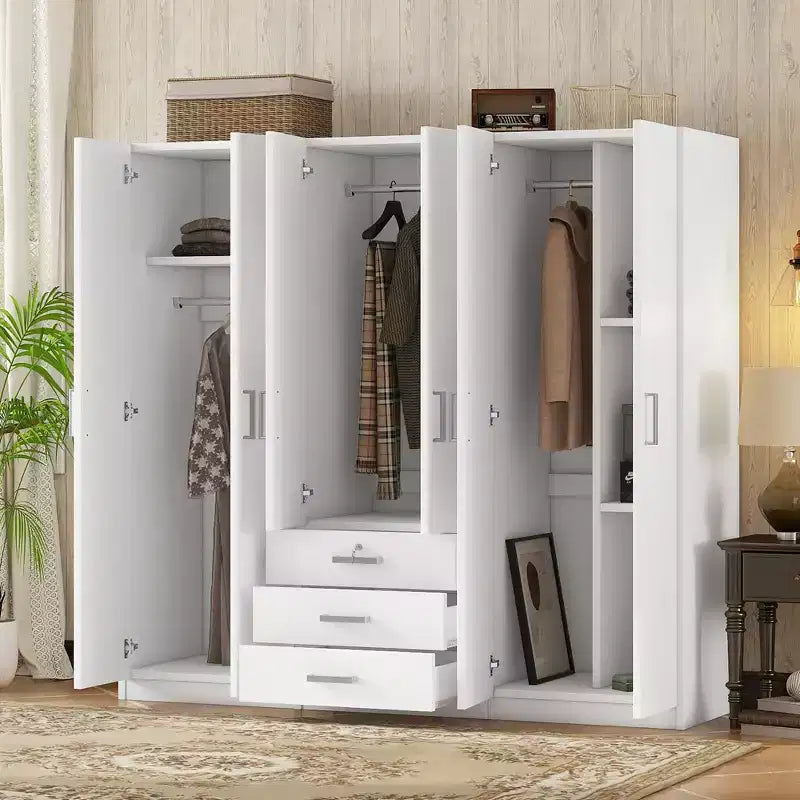 Whisen 6-Doors Wooden Wardrobe Storage for Bedroom, with Big Drawers