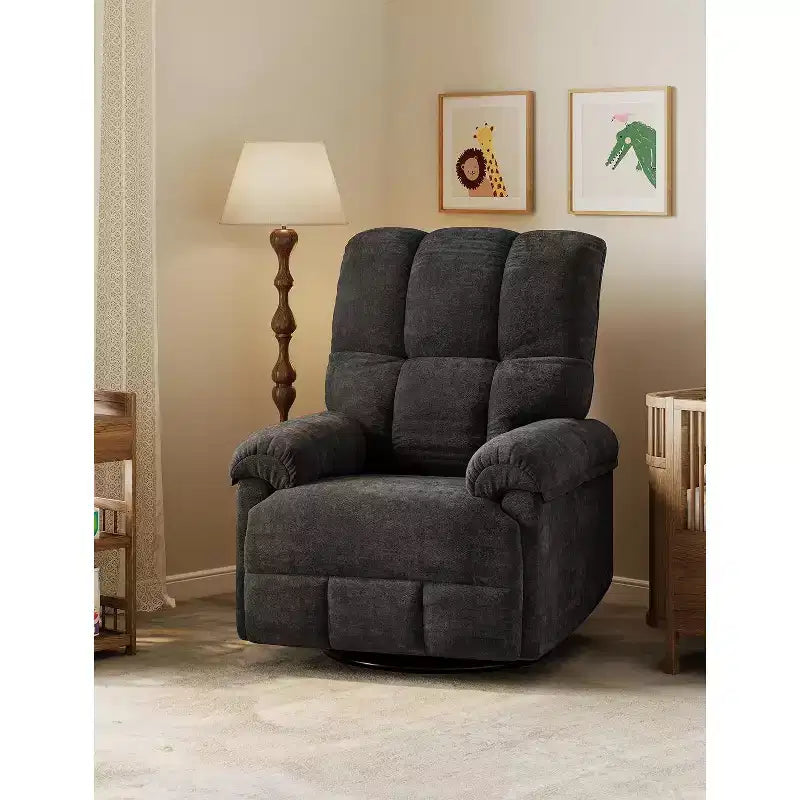 Oversized Swivel Rocker Recliner Chair, Overstuffed Chenille Upholstery, Padded Armrests, Infinite Recline, 350 lb Capacity, for Living Room