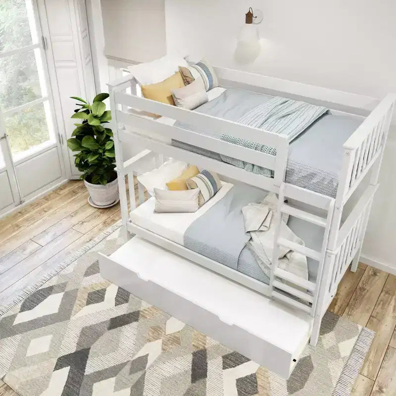 Twin over Twin Bunk Bed with Trundle, Solid Wood, Sleeps 3 – Blue / Espresso / Natural / Pecan / Walnut / White