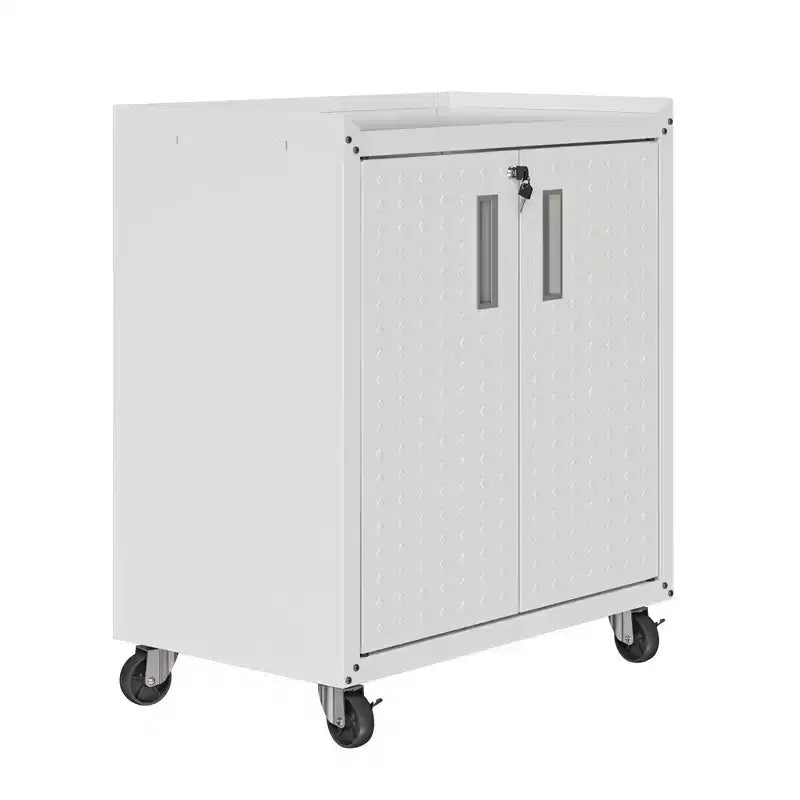 Manhattan Comfort Fortress 3pc Mobile Space Saving Garage Cabinet and Worktable Set 3.0 White