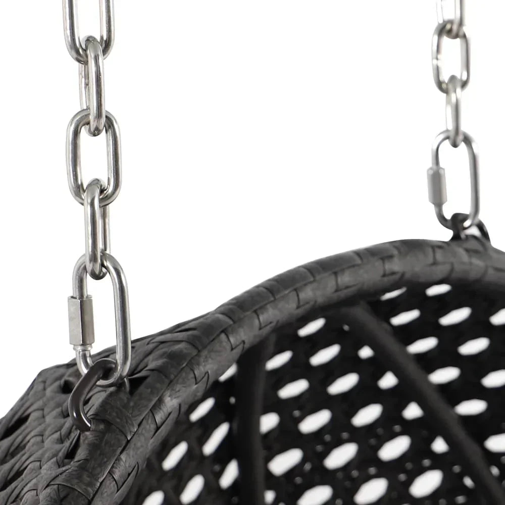 LeisureMod 2 Person Hanging Egg Chair with Stand - Outdoor/Indoor Rattan Wicker Patio Swing Hammock Lounger with Cushions