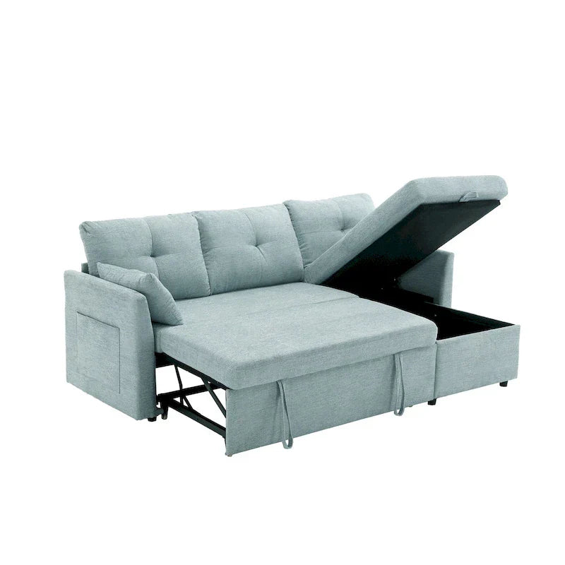 Corduroy/Chenille Upholstered L-Shaped Storage Reversible Chaise Sectional Sofa with Side Pocket