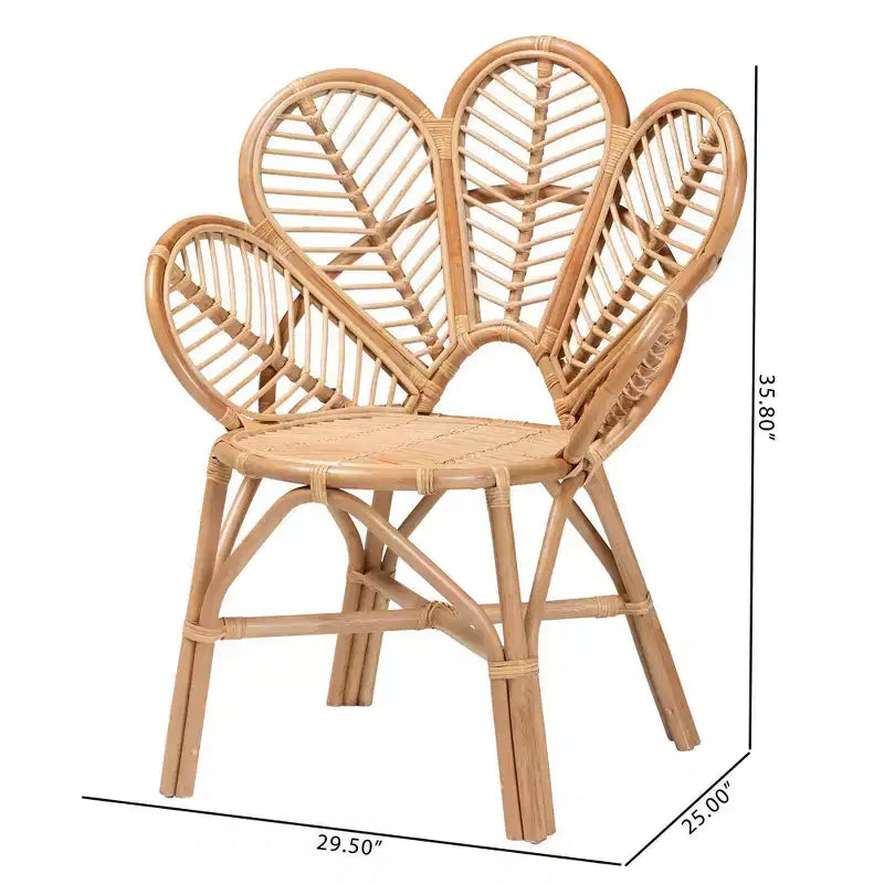 Eliava Natural Rattan Flower Accent Chair Natural Brown: Indoor Wicker, No Assembly Required