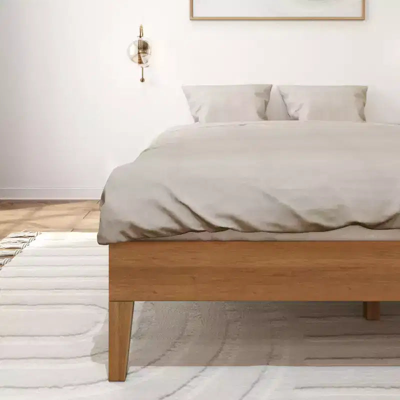 Solid Wood Queen Platform Bed Frame with Pine Slats, 14"H, 750 lb Capacity, No Box Spring Needed